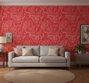 Wallpaper flowery red paisley design - TenStickers