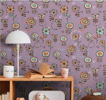 Folk art patch flowers wallpaper - TenStickers
