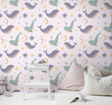Whimsical Whale Patterns cute animal wallpaper - TenStickers
